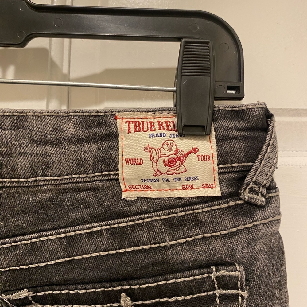 True Religion Black Relaxed Jeans with Distressed Finish - Picture 3 of 5